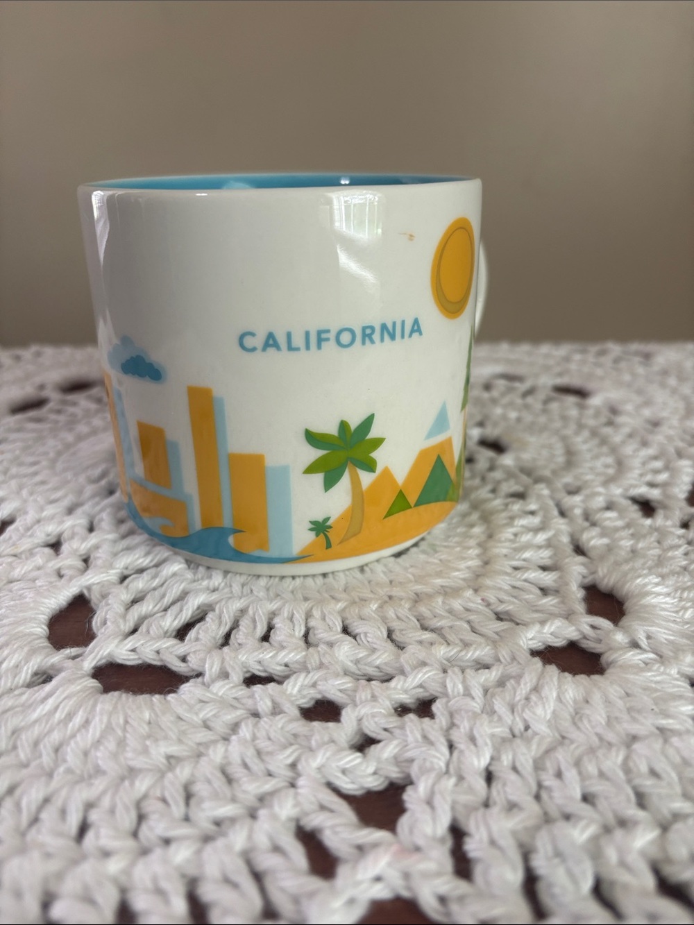 Starbucks California Souvenir Ceramic Mug - White with Blue & Yellow Design